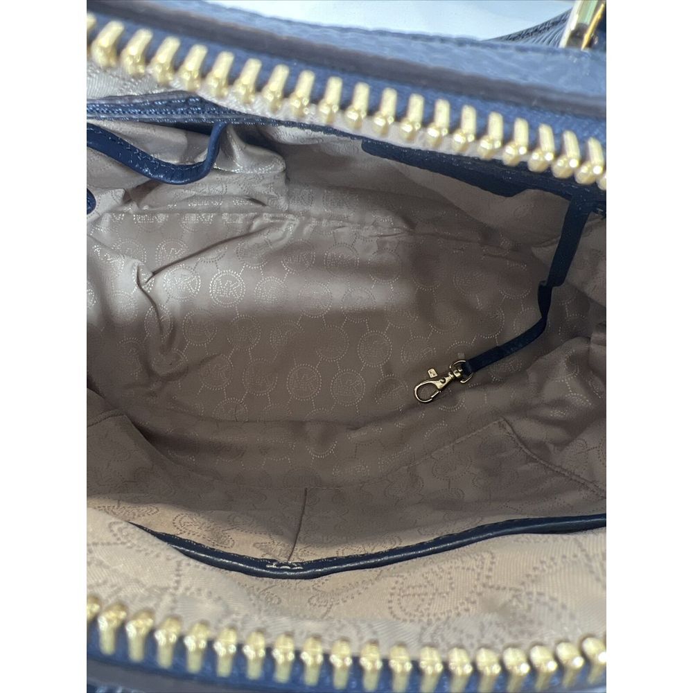 Michael Kors Large Dome Satchel Leather Handbag - Pebbled Navy - Picture 14 of 16
